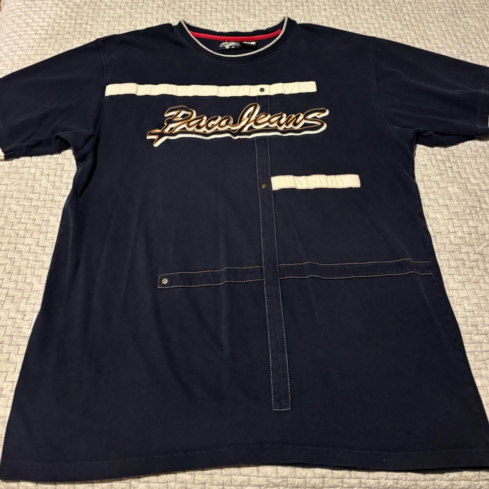 Y2K Paco Jeans Embroidered Short Sleeve Shirt Size XL